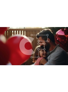 Intra Συλλεκτικό Ξύλινο Παζλ Plywood  4mm - Πατέρας και κόρη αγκαλιάζονται με κόκκινα μπαλόνια Σε Ξύλινο Κουτί - Διαστάσεις Puzzle: 10x10 cm – 25 κομμάτια