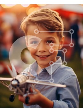 Intra Συλλεκτικό Ξύλινο Παζλ Plywood  4mm - Νεαρό αγόρι με παιχνίδι μοντέλο αεροπλάνου Σε Ξύλινο Κουτί - Διαστάσεις Puzzle: 10x10 cm – 25 κομμάτια