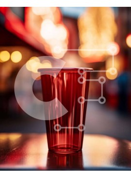 Intra Συλλεκτικό Ξύλινο Παζλ Plywood  4mm - Κόκκινο πλαστικό κύπελλο σε υπαίθριο τραπέζι με ανθρώπους Σε Ξύλινο Κουτί - Διαστάσεις Puzzle: 10x10 cm – 25 κομμάτια