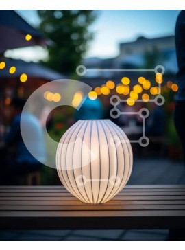 Intra Συλλεκτικό Ξύλινο Παζλ Plywood  4mm - Λευκή μπάλα φωτιστικό σε εξωτερικό ξύλινο πάγκο Σε Ξύλινο Κουτί - Διαστάσεις Puzzle: 10x10 cm – 25 κομμάτια