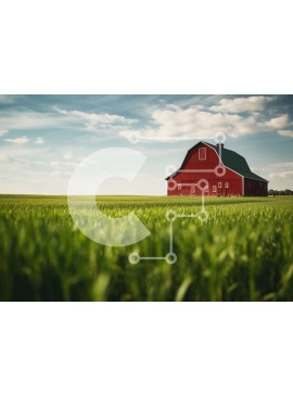 Intra Συλλεκτικό Ξύλινο Παζλ Plywood  4mm - Κόκκινη σιταποθήκη στο πράσινο πεδίο με σταθμευμένα αυτοκίνητα Σε Ξύλινο Κουτί - Διαστάσεις: 10x10 cm – 25 κομμάτια