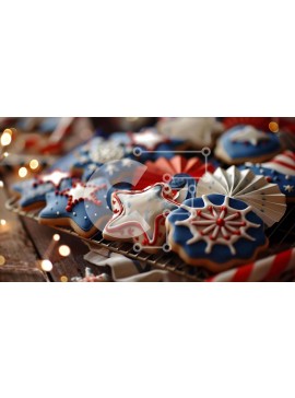 Σετ των 2 Intra Συλλεκτικό Ξύλινο Παζλ Plywood  4mm - Εορταστική οθόνη με κόκκινα, λευκά και μπλε μπισκότα Σε Ξύλινο Κουτί - Διαστάσεις: 10x10 cm – 25 κομμάτια