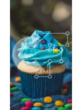Intra Συλλεκτικό Ξύλινο Παζλ Plywood  4mm - Πολύχρωμο Cupcake με Blue Frosting και Sprinkles Σε Ξύλινο Κουτί - Διαστάσεις: 10x10 cm – 25 κομμάτια