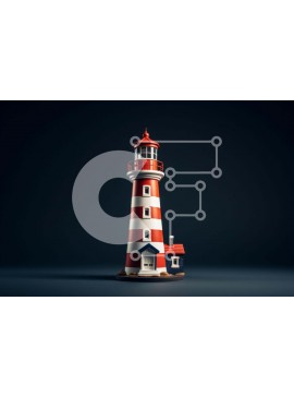 Intra Συλλεκτικό Ξύλινο Παζλ Plywood  4mm - Κόκκινος, λευκός και μπλε φάρος παιχνιδιών σε σκούρο φόντο Σε Ξύλινο Κουτί - Διαστάσεις Puzzle: 10x10 cm – 25 κομμάτια