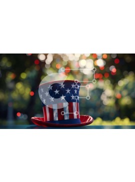 Intra Συλλεκτικό Ξύλινο Παζλ Plywood  4mm - Κόκκινο, λευκό και μπλε καπέλο με αμερικανική σημαία Σε Ξύλινο Κουτί - Διαστάσεις Puzzle: 10x10 cm – 25 κομμάτια