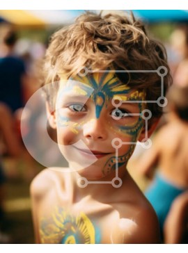 Intra Συλλεκτικό Ξύλινο Παζλ Plywood  4mm - Νεαρό αγόρι με μπλε και κίτρινο χρώμα σε υπαίθρια εκδήλωση Σε Ξύλινο Κουτί - Διαστάσεις Puzzle: 10x10 cm – 25 κομμάτια