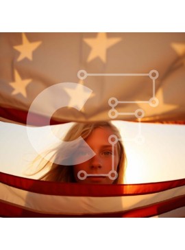 Intra Συλλεκτικό Ξύλινο Παζλ Plywood  4mm - Νεαρή γυναίκα με αμερικανική σημαία Σε Ξύλινο Κουτί - Διαστάσεις Puzzle: 10x10 cm – 25 κομμάτια