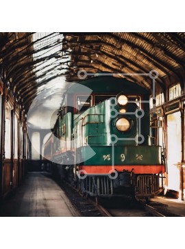 Intra Συλλεκτικό Ξύλινο Παζλ Plywood  4mm - Πράσινο τρένο στο σταθμό Σε Ξύλινο Κουτί - Διαστάσεις Puzzle: 10x10 cm – 25 κομμάτια