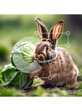 Intra Συλλεκτικό Ξύλινο Παζλ Plywood  4mm - Λαγουδάκι κουνέλι που παίζει με το λάχανο στο γρασίδι Σε Ξύλινο Κουτί - Διαστάσεις: 10x10 cm – 25 κομμάτια