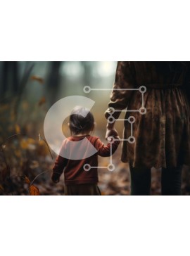 Intra Συλλεκτικό Ξύλινο Παζλ Plywood  4mm - Γυναίκα και παιδί που περπατούν στο φθινοπωρινό δάσος Σε Ξύλινο Κουτί - Διαστάσεις: 10x10 cm – 25 κομμάτια