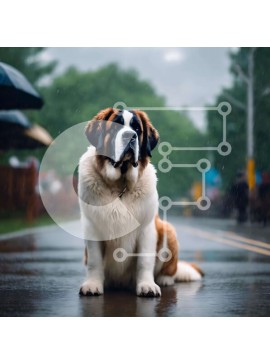 Intra Συλλεκτικό Ξύλινο Παζλ Plywood  4mm - Μεγάλο σκυλί St. Bernard που περιμένει στη βροχή Σε Ξύλινο Κουτί - Διαστάσεις: 10x10 cm – 25 κομμάτια