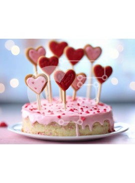 Σετ των 2 Intra Συλλεκτικό Ξύλινο Παζλ Plywood  4mm - Ροζ κέικ με μπισκότα σε σχήμα καρδιάς και οδοντογλυφίδες Σε Ξύλινο Κουτί - Διαστάσεις: 10x10 cm – 25 κομμάτια