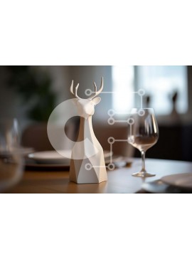 Intra Συλλεκτικό Ξύλινο Παζλ Plywood  4mm - Βάζο με κεφάλι από λευκό ελάφι σε τραπεζαρία με ποτήρια κρασιού Σε Ξύλινο Κουτί - Διαστάσεις Puzzle: 10x10 cm – 25 κομμάτια