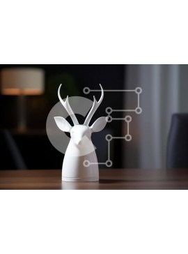 Intra Συλλεκτικό Ξύλινο Παζλ Plywood  4mm - Γλυπτό με κεφάλι λευκού ελαφιού σε ξύλινο τραπέζι από ξύλο βελανιδιάς Σε Ξύλινο Κουτί - Διαστάσεις Puzzle: 10x10 cm – 25 κομμάτια