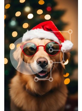 Σετ των 2 Intra Συλλεκτικό Ξύλινο Παζλ Plywood  4mm - Golden Dog με γυαλιά ηλίου και καπέλα Άγιου Βασίλη Σε Ξύλινο Κουτί - Διαστάσεις: 10x10 cm – 25 κομμάτια