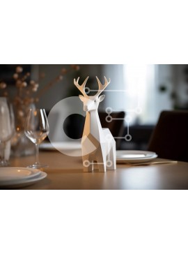 Intra Συλλεκτικό Ξύλινο Παζλ Plywood  4mm - Ειδώλιο λευκού ελαφιού σε τραπεζαρία με ποτήρια κρασιού και ασημικά Σε Ξύλινο Κουτί - Διαστάσεις Puzzle: 10x10 cm – 25 κομμάτια