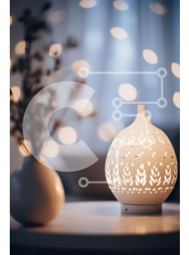 Intra Συλλεκτικό Ξύλινο Παζλ Plywood  4mm - Λευκό φωτιστικό διάχυσης με λουλούδια στο τραπέζι Σε Ξύλινο Κουτί - Διαστάσεις Puzzle: 10x10 cm – 25 κομμάτια