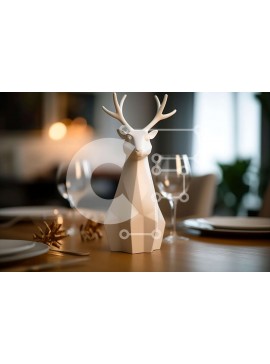 Intra Συλλεκτικό Ξύλινο Παζλ Plywood  4mm - Γλυπτό με κεφάλι λευκού ελαφιού σε τραπέζι φαγητού με ασημικά και κηροπήγια Σε Ξύλινο Κουτί - Διαστάσεις Puzzle: 10x10 cm – 25 κομμάτια