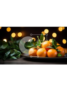Intra Συλλεκτικό Ξύλινο Παζλ Plywood  4mm - Φρέσκα πορτοκάλια σε ένα μαύρο πιάτο με φώτα Σε Ξύλινο Κουτί - Διαστάσεις: 10x10 cm – 25 κομμάτια