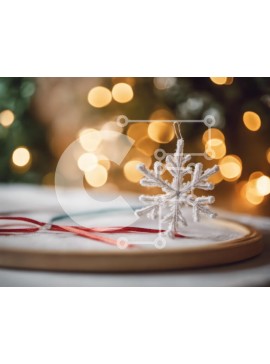 Intra Συλλεκτικό Ξύλινο Παζλ Plywood  4mm - Νιφάδα Χιονιού Κρεμασμένη από Κέντημα Τσέρκι με Κόκκινες και Λευκές Κορδέλες Σε Ξύλινο Κουτί - Διαστάσεις Puzzle: 10x10 cm – 25 κομμάτια