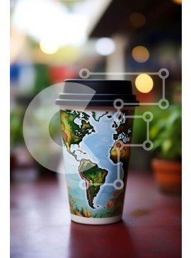 Σετ των 2 Intra Συλλεκτικό Ξύλινο Παζλ Plywood  4mm - Διακοσμητικό φλιτζάνι καφέ με σχέδιο παγκόσμιου χάρτη Σε Ξύλινο Κουτί - Διαστάσεις: 10x10 cm – 25 κομμάτια