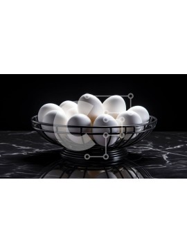 Σετ των 2 Intra Συλλεκτικό Ξύλινο Παζλ Plywood  4mm - Φρέσκα λευκά αυγά σε μαύρο μπολ σε μαρμάρινο τραπέζι Σε Ξύλινο Κουτί - Διαστάσεις: 10x10 cm – 25 κομμάτια