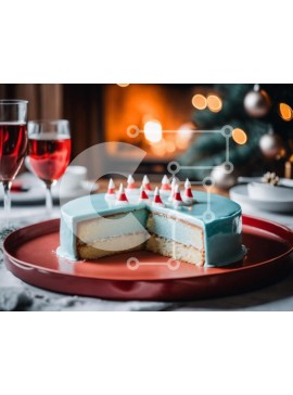 Σετ των 2 Intra Συλλεκτικό Ξύλινο Παζλ Plywood  4mm - Γιορτινή ατμόσφαιρα με μπλε κέικ και κρασί Σε Ξύλινο Κουτί - Διαστάσεις: 10x10 cm – 25 κομμάτια