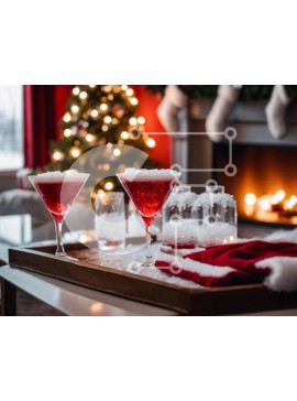 Σετ των 2 Intra Συλλεκτικό Ξύλινο Παζλ Plywood  4mm - Κόκκινα ποτήρια Martini σε δίσκο δίπλα στο τζάκι Σε Ξύλινο Κουτί - Διαστάσεις: 10x10 cm – 25 κομμάτια
