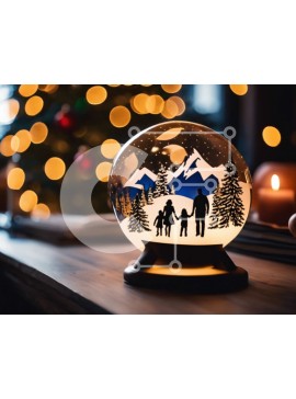 Intra Συλλεκτικό Ξύλινο Παζλ Plywood  4mm - Snow Globe με σιλουέτες ανθρώπων και χριστουγεννιάτικο δέντρο Σε Ξύλινο Κουτί - Διαστάσεις Puzzle: 10x10 cm – 25 κομμάτια