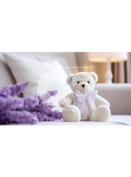 Intra Συλλεκτικό Ξύλινο Παζλ Plywood  4mm - Λευκό αρκουδάκι και μωβ λουλούδια στο δωμάτιο Σε Ξύλινο Κουτί - Διαστάσεις Puzzle: 10x10 cm – 25 κομμάτια