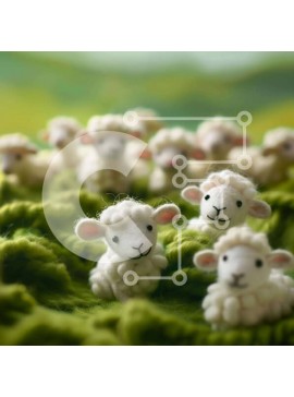 Intra Συλλεκτικό Ξύλινο Παζλ Plywood  4mm - Χειροποίητες κούκλες προβάτων σε πράσινο γρασίδι Σε Ξύλινο Κουτί - Διαστάσεις: 10x10 cm – 25 κομμάτια