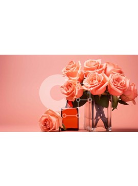 Σετ των 2 Intra Συλλεκτικό Ξύλινο Παζλ Plywood  4mm - Ροζ τριαντάφυλλα σε γυάλινο βάζο με μπουκάλι αρώματος σε ροζ φόντο Σε Ξύλινο Κουτί - Διαστάσεις: 10x10 cm – 25 κομμάτια