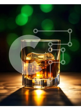 Σετ των 2 Intra Συλλεκτικό Ξύλινο Παζλ Plywood  4mm - Ποτήρι ουίσκι με παγάκι σε πράσινο φόντο Bokeh Σε Ξύλινο Κουτί - Διαστάσεις: 10x10 cm – 25 κομμάτια