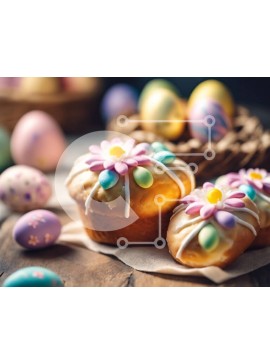 Σετ των 2 Intra Συλλεκτικό Ξύλινο Παζλ Plywood  4mm - Πασχαλινά μάφιν με λουλούδια και πασχαλινά αυγά Σε Ξύλινο Κουτί - Διαστάσεις: 10x10 cm – 25 κομμάτια