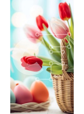 Intra Συλλεκτικό Ξύλινο Παζλ Plywood  4mm - Πασχαλινό καλάθι με τουλίπες και αυγά Σε Ξύλινο Κουτί - Διαστάσεις Puzzle: 10x10 cm – 25 κομμάτια