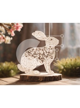 Intra Συλλεκτικό Ξύλινο Παζλ Plywood  4mm - Χάρτινο κόψιμο σε σχήμα κουνελιού σε ξύλινη βάση με λουλούδια Σε Ξύλινο Κουτί - Διαστάσεις Puzzle: 10x10 cm – 25 κομμάτια