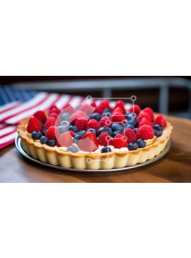 Σετ των 2 Intra Συλλεκτικό Ξύλινο Παζλ Plywood  4mm - Φρέσκια τάρτα μούρων με διακόσμηση αμερικανικής σημαίας Σε Ξύλινο Κουτί - Διαστάσεις: 10x10 cm – 25 κομμάτια