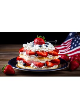 Σετ των 2 Intra Συλλεκτικό Ξύλινο Παζλ Plywood  4mm - Κέικ 4ης Ιουλίου με φράουλες και αμερικανική σημαία Σε Ξύλινο Κουτί - Διαστάσεις: 10x10 cm – 25 κομμάτια