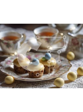 Σετ των 2 Intra Συλλεκτικό Ξύλινο Παζλ Plywood  4mm - Τραπέζι με θέμα το Πάσχα με cupcakes και αυγά Σε Ξύλινο Κουτί - Διαστάσεις: 10x10 cm – 25 κομμάτια