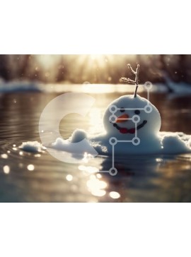 Intra Συλλεκτικό Ξύλινο Παζλ Plywood  4mm - Χιονάνθρωπος στο νερό με το φως του ήλιου Σε Ξύλινο Κουτί - Διαστάσεις Puzzle: 10x10 cm – 25 κομμάτια