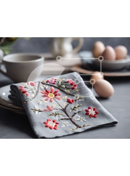 Σετ των 2 Intra Συλλεκτικό Ξύλινο Παζλ Plywood  4mm - Γκρι υφασμάτινη χαρτοπετσέτα με κεντημένο λουλουδάτο σχέδιο στο τραπέζι Σε Ξύλινο Κουτί - Διαστάσεις: 10x10 cm – 25 κομμάτια