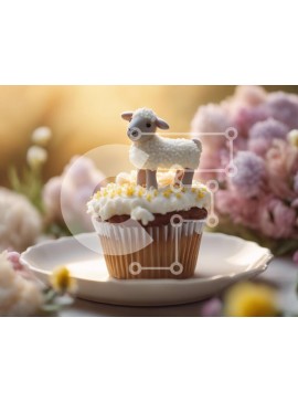 Σετ των 2 Intra Συλλεκτικό Ξύλινο Παζλ Plywood  4mm - Αξιολάτρευτο πρόβατο cupcake για τη γιορτή γενεθλίων Σε Ξύλινο Κουτί - Διαστάσεις: 10x10 cm – 25 κομμάτια