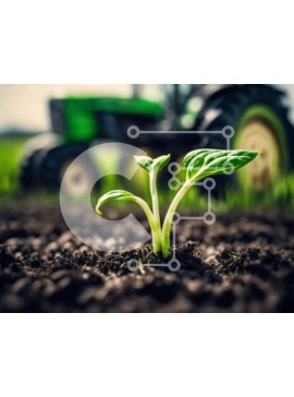 Intra Συλλεκτικό Ξύλινο Παζλ Plywood  4mm - Νεαρό φυτό που βλασταίνει μπροστά από το γεωργικό τρακτέρ Σε Ξύλινο Κουτί - Διαστάσεις: 10x10 cm – 25 κομμάτια