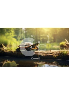 Intra Συλλεκτικό Ξύλινο Παζλ Plywood  4mm - Χελώνα που στηρίζεται στο κούτσουρο στο δάσος κοντά στο νερό Σε Ξύλινο Κουτί - Διαστάσεις: 10x10 cm – 25 κομμάτια