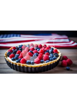 Σετ των 2 Intra Συλλεκτικό Ξύλινο Παζλ Plywood  4mm - Φρέσκια πίτα μούρων με φόντο την αμερικανική σημαία Σε Ξύλινο Κουτί - Διαστάσεις: 10x10 cm – 25 κομμάτια