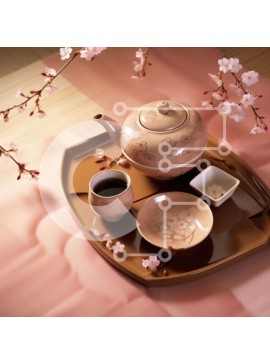 Σετ των 2 Intra Συλλεκτικό Ξύλινο Παζλ Plywood  4mm - Σετ τσαγιού με ροζ άνθη Σε Ξύλινο Κουτί - Διαστάσεις: 10x10 cm – 25 κομμάτια