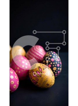 Intra Συλλεκτικό Ξύλινο Παζλ Plywood  4mm - Πολύχρωμα Πασχαλινά αυγά σε μαύρο φόντο Σε Ξύλινο Κουτί - Διαστάσεις Puzzle: 10x10 cm – 25 κομμάτια