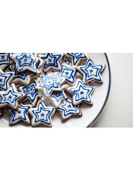 Σετ των 2 Intra Συλλεκτικό Ξύλινο Παζλ Plywood  4mm - Νόστιμα μπισκότα σε σχήμα μπλε και λευκού αστεριού Σε Ξύλινο Κουτί - Διαστάσεις: 10x10 cm – 25 κομμάτια