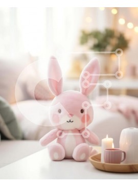 Intra Συλλεκτικό Ξύλινο Παζλ Plywood  4mm - Ζώο με ροζ λαγουδάκι σε άνετο λευκό τραπέζι στο σαλόνι Σε Ξύλινο Κουτί - Διαστάσεις Puzzle: 10x10 cm – 25 κομμάτια