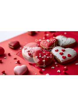 Σετ των 2 Intra Συλλεκτικό Ξύλινο Παζλ Plywood  4mm - Πολύχρωμα μπισκότα σε σχήμα καρδιάς σε κόκκινο φόντο Σε Ξύλινο Κουτί - Διαστάσεις: 10x10 cm – 25 κομμάτια